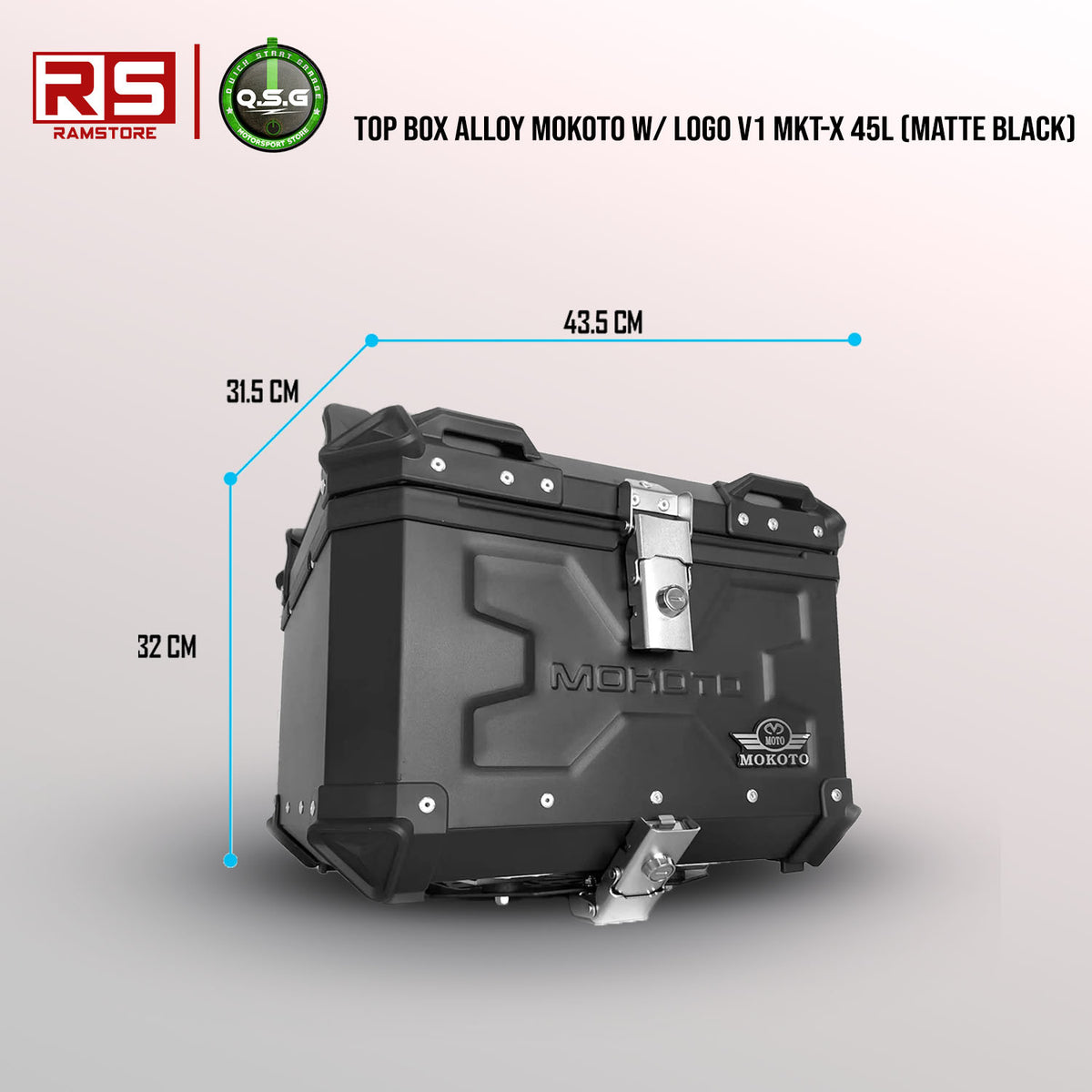 QSG Top Box Mokoto Alloy w/ Logo V1 MKT-X 45L (Matte Black) – RAMSTORE