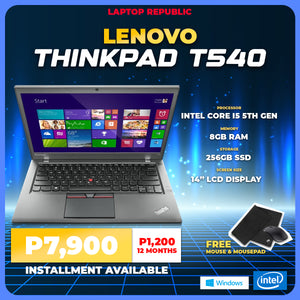 LPR Laptop Lenovo ThinkPad T540 Intel i5-5th Gen / 8gb DDR3 / 128gb SSD / Non-touch Promo